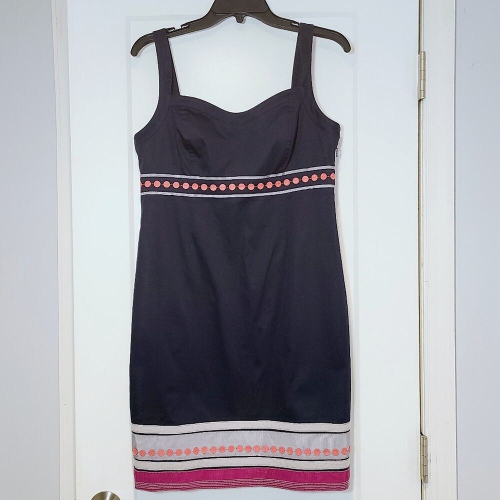 Boden Navy Blue Contrast Ribbon Trim Knee Length Dress Petite 8P